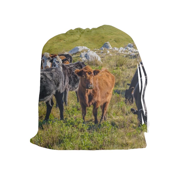 Cows At Countryside, Maldonado Department, Uruguay Drawstring Pouch (XL)