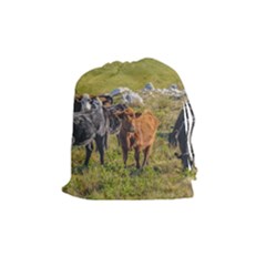 Cows At Countryside, Maldonado Department, Uruguay Drawstring Pouch (medium) by dflcprints