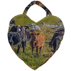 Cows At Countryside, Maldonado Department, Uruguay Giant Heart Shaped Tote by dflcprints