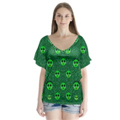 Smiling Happy Ones In The Fauna V-neck Flutter Sleeve Top by pepitasart