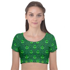 Smiling Happy Ones In The Fauna Velvet Short Sleeve Crop Top  by pepitasart