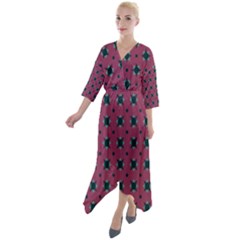 Sampolo Quarter Sleeve Wrap Front Maxi Dress