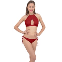 Red Cross Front Halter Bikini Set