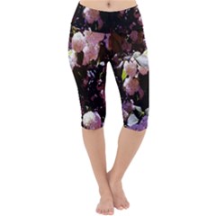 Purple Snowballs Lightweight Velour Cropped Yoga Leggings by okhismakingart