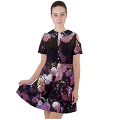 Purple Snowballs Short Sleeve Shoulder Cut Out Dress 