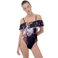 Purple Snowballs Frill Detail One Piece Swimsuit