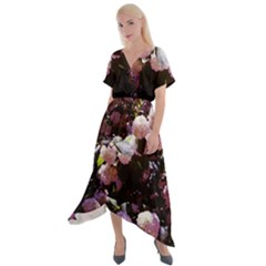 Purple Snowballs Cross Front Sharkbite Hem Maxi Dress