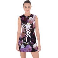 Purple Snowballs Lace Up Front Bodycon Dress