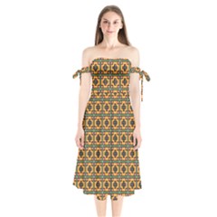 Banyan Shoulder Tie Bardot Midi Dress by deformigo