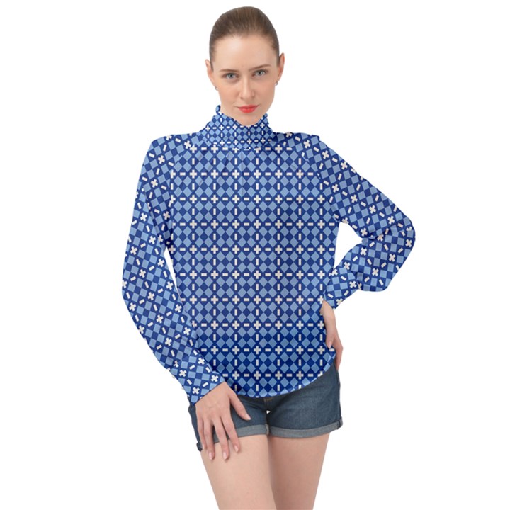 Lagoonis High Neck Long Sleeve Chiffon Top