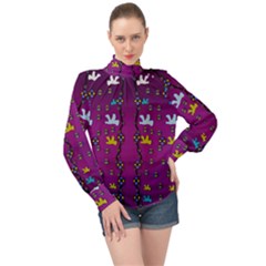 Birds In Freedom And Peace High Neck Long Sleeve Chiffon Top by pepitasart