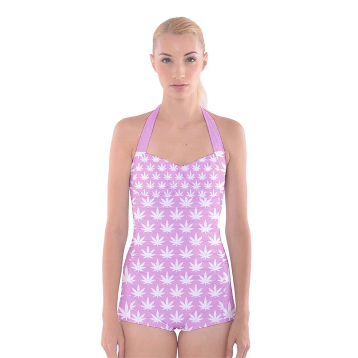 Kawaii Cannabis  Boyleg Halter Swimsuit 