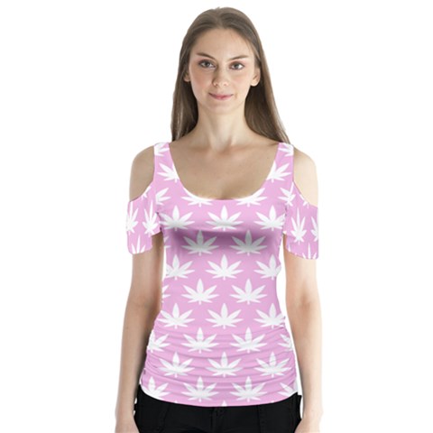 Kawaii Cannabis  Butterfly Sleeve Cutout Tee  by thethiiird