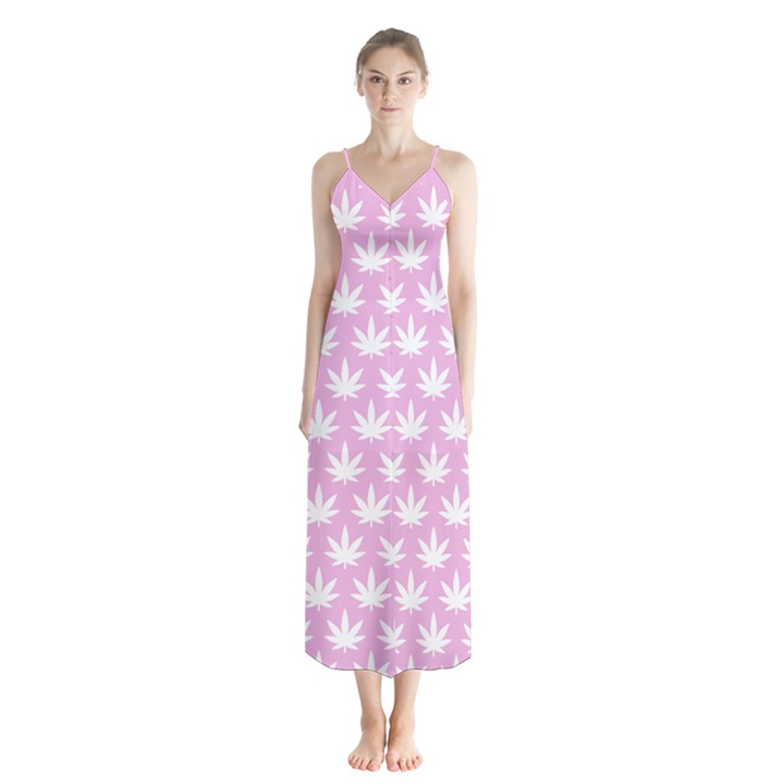 Kawaii Cannabis  Button Up Chiffon Maxi Dress