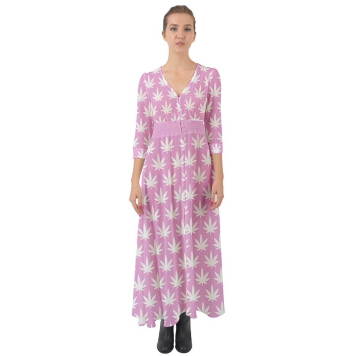 Kawaii Cannabis  Button Up Boho Maxi Dress