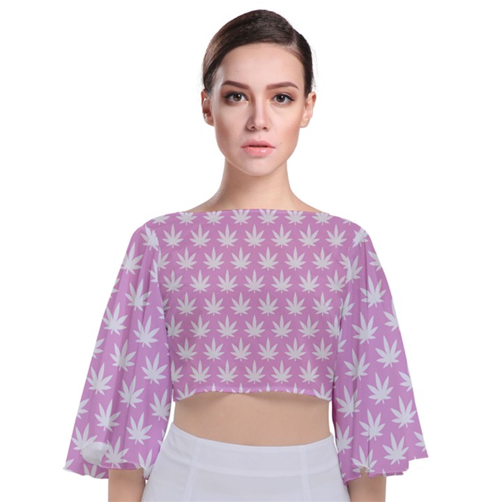 Kawaii Cannabis  Tie Back Butterfly Sleeve Chiffon Top