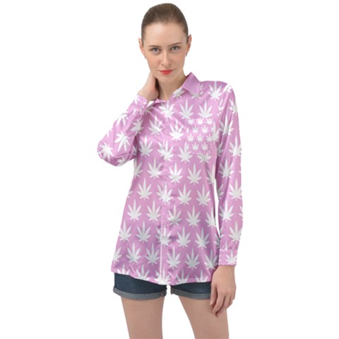 Kawaii Cannabis  Long Sleeve Satin Shirt by thethiiird