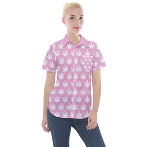 Kawaii Cannabis  Women s Short Sleeve Pocket Shirt by thethiiird