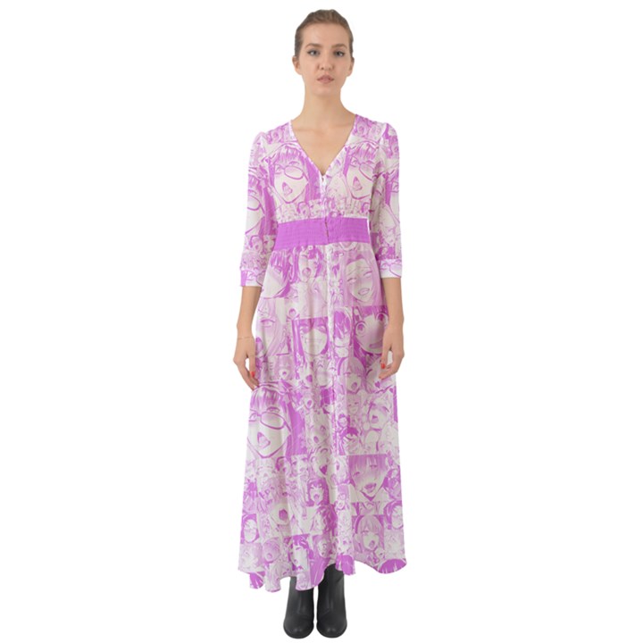 Pink Hentai  Button Up Boho Maxi Dress