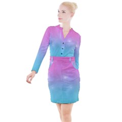 Pastel Goth Galaxy  Button Long Sleeve Dress by thethiiird