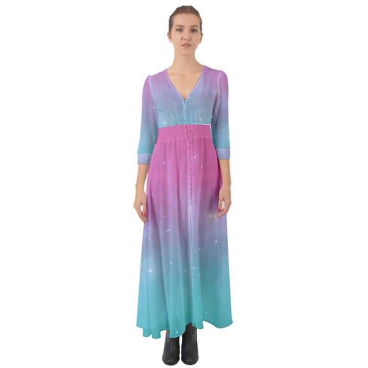 Pastel Goth Galaxy  Button Up Boho Maxi Dress