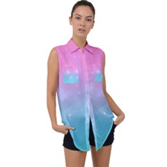 Pastel Goth Galaxy  Sleeveless Chiffon Button Shirt