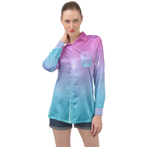 Pastel Goth Galaxy  Long Sleeve Satin Shirt by thethiiird