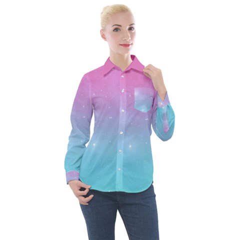 Pastel Goth Galaxy  Women s Long Sleeve Pocket Shirt by thethiiird