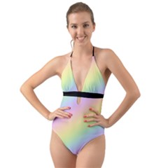 Pastel Goth Rainbow  Halter Cut-out One Piece Swimsuit by thethiiird