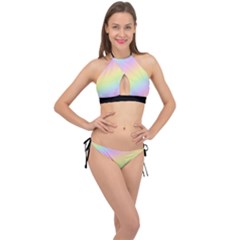 Pastel Goth Rainbow  Cross Front Halter Bikini Set by thethiiird