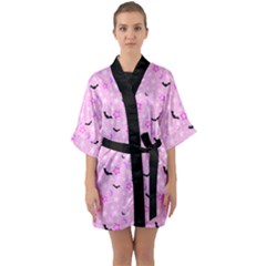 Spooky Pastel Goth  Half Sleeve Satin Kimono 