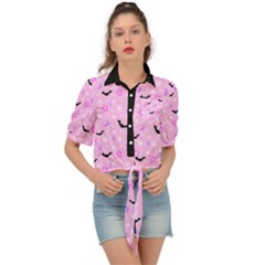 Spooky Pastel Goth  Tie Front Shirt  by thethiiird