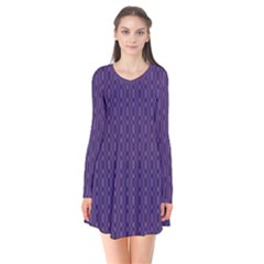 Purple Shades Design Long Sleeve V-neck Flare Dress