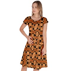 Browns And Oranges Design Classic Short Sleeve Dress by FocusDesignsprintedclothing