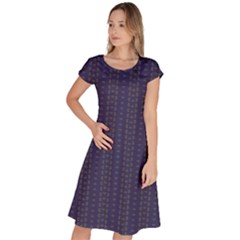 Blue Pattern Design Classic Short Sleeve Dress