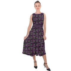 Purple And Green Tiled Design Midi Tie-back Chiffon Dress by FocusDesignsprintedclothing