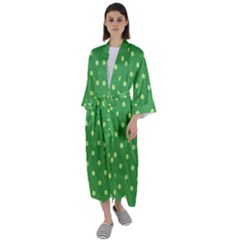 Green Polka Dots Maxi Satin Kimono