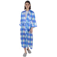 Gingham Duo Aqua On Purple Maxi Satin Kimono by retrotoomoderndesigns