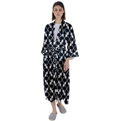 Black And White Fantasy Maxi Satin Kimono