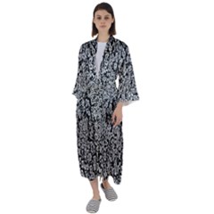 Black And White Abstract Maxi Satin Kimono