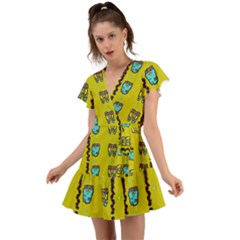 Peace People Hippie Friends And Free Living Fauna Flutter Sleeve Wrap Dress by pepitasart