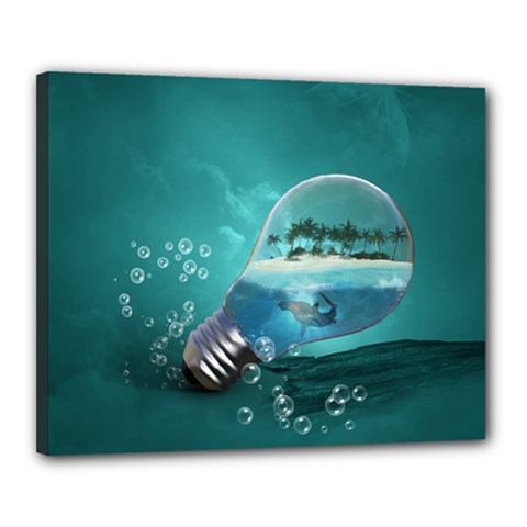 Awesome Light Bulb With Tropical Island Canvas 20  X 16  (stretched) by FantasyWorld7