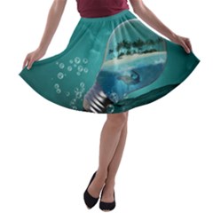 Awesome Light Bulb With Tropical Island A-line Skater Skirt by FantasyWorld7