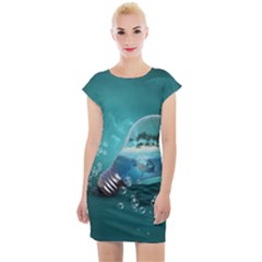 Awesome Light Bulb With Tropical Island Cap Sleeve Bodycon Dress by FantasyWorld7