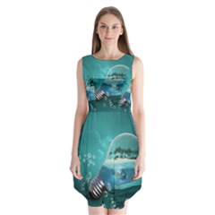 Awesome Light Bulb With Tropical Island Sleeveless Chiffon Dress   by FantasyWorld7