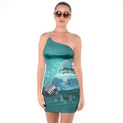 Awesome Light Bulb With Tropical Island One Soulder Bodycon Dress by FantasyWorld7