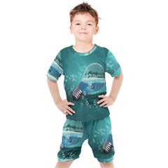 Awesome Light Bulb With Tropical Island Kids  Tee And Shorts Set by FantasyWorld7