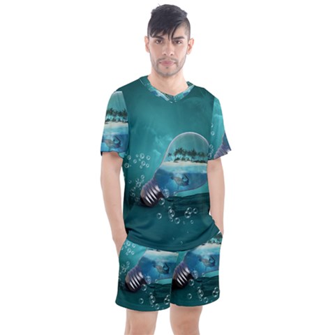 Awesome Light Bulb With Tropical Island Men s Mesh Tee And Shorts Set by FantasyWorld7