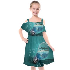 Awesome Light Bulb With Tropical Island Kids  Cut Out Shoulders Chiffon Dress by FantasyWorld7