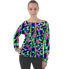 Midnight Floral Off Shoulder Long Sleeve Velour Top by 1dsign